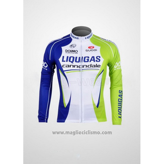 2012 Abbigliamento Ciclismo Liquigas Cannondale Bianco e Verde Manica Lunga e Salopette